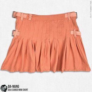 DA-NANG SURPLUS INDO-CHINE VINTAGE SILK PLEATED CARGO MINI SKIRT IN CORAL SMALL